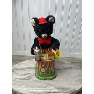 Rosko Maxwell Coffee Drinking Bear 1960s Japan Tin Toy MCM Nursery Decor